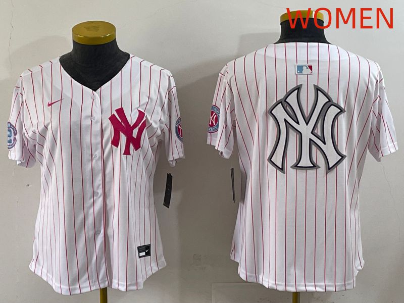 Women 2025 New York Yankees Blank White Stripe Joint Name Nike MLB Jersey style 26